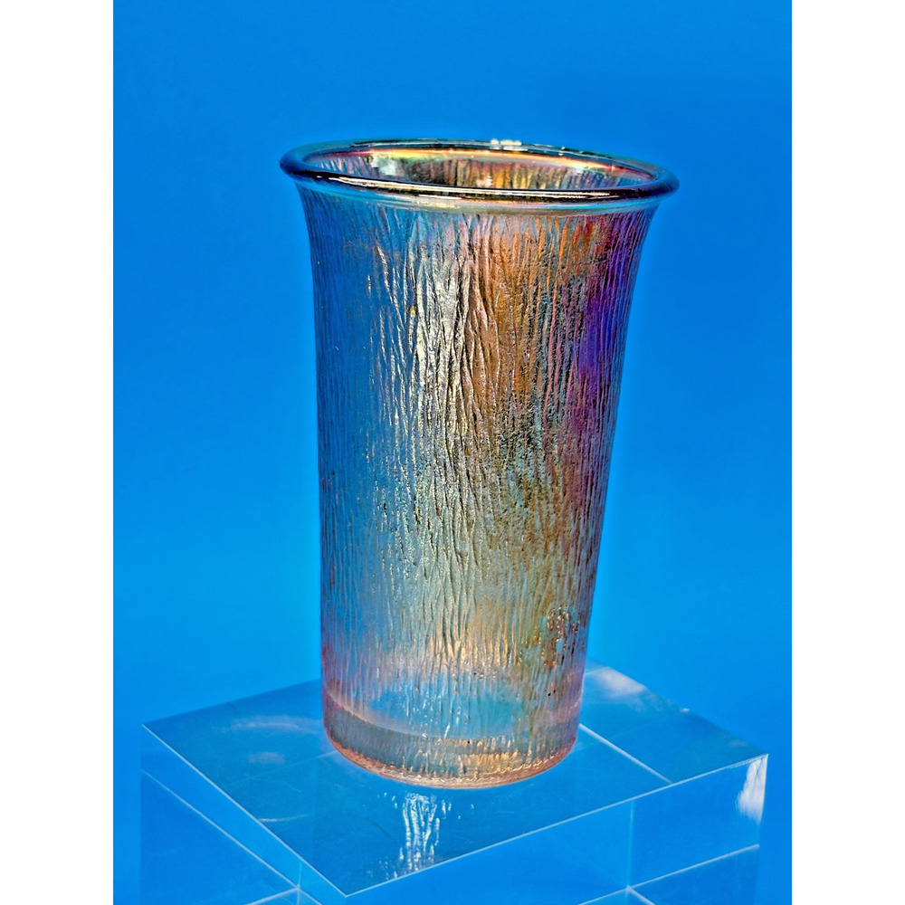 Antique Carnival Glass Tumbler Marigold Iridescent Tree Bark Rain Texture 5.5"